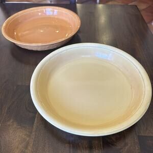 VTG Homer Laughlin OvenServe Deep Dish Pie Plates Embossed Floral Orange Yellow